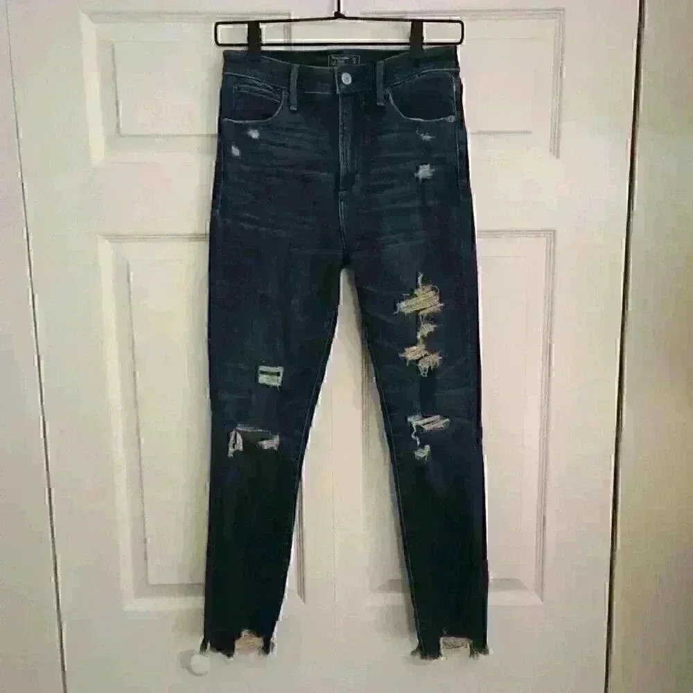 Abercrombie & Fitch Simone High Rise Ankle Distressed Skinny Jean Size 27/4 Blue